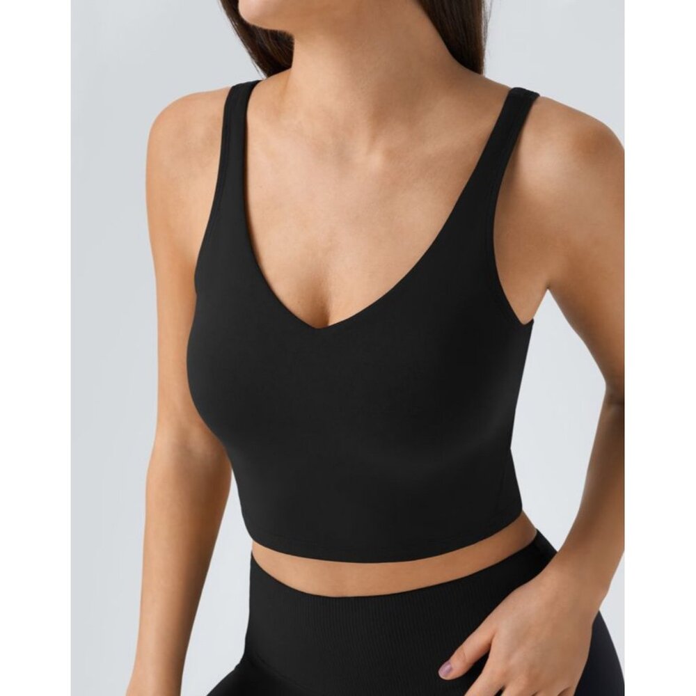 Halara Padded V Neck Cropped Yoga Tank Top Sz Small Womens Black A-C Cups